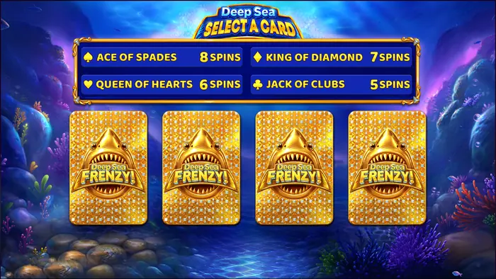 Экран выбора карты для запуска бесплатных вращений в слоте Deep Sea Frenzy.