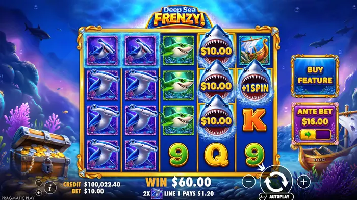 Экран со значениями денежных символов в слоте Deep Sea Frenzy.